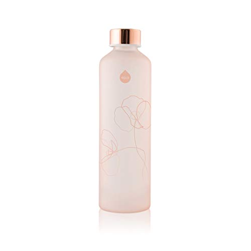 EQUA Wasserflasche aus Glas mit mattem Finish, 750 ml - Borosilikatglas - BPA-frei und auslaufsicher, Bloom