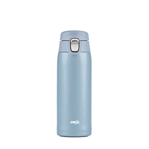 Emsa N21518 Travel Mug Light Isolierbecher | Fassungsvermögen: 0,4 L | extra-schlankes Format | Leichtgewicht | Edelstahl | Klappverschlusssystem | 100% dicht | 8h heiß/16h kalt | BPA-Frei | Eisblau
