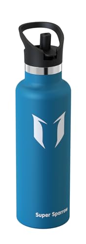 Super Sparrow Trinkflasche Edelstahl 18/10 - Ultraleicht Thermobecher - 750ml - Standardmund Stroh-Deckel - BPA-Frei Thermoskanne, Thermosflasche für Sport, Travel, Schule, Outdoor