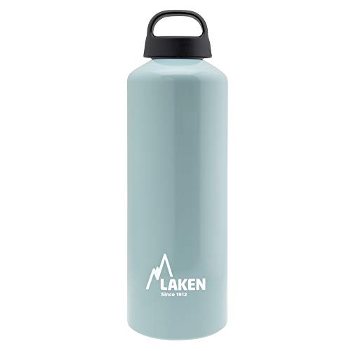 Laken Classic Alu Trinkflasche Weite Öffnung Schraubdeckel mit Schlaufe, BPA frei Aluminiumtrinkflasche, 1L, Hellblau