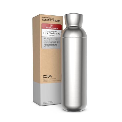 SC7® Trinkflasche ZODA Edelstahl 1L Kompatibel mit Sodastream DUO, TERRA, EASY, ART, ONE, TOUCH, POWER, spülmaschinengeeignet, Ersatzflasche für Soda Wassersprudler