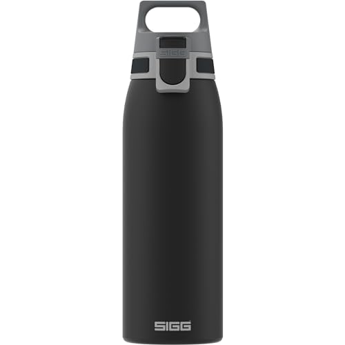 SIGG - Edelstahl Trinkflasche - Shield ONE Black - Für Kohlensäurehaltige Getränke Geeignet - Auslaufsicher - Federleicht - BPA-frei - Schwarz - 1L