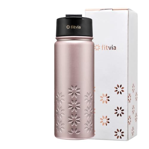 fitvia Thermoflasche 'Metallic' rosé 500ml Edelstahl, integriertes Teesieb, Wärme- und Kältefunktion, Wasserkaraffe