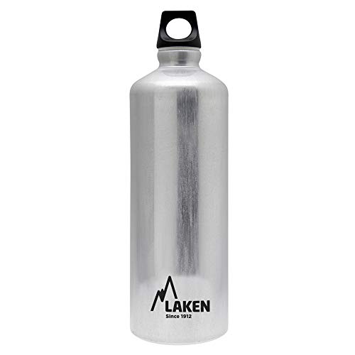 Laken Futura Alu Trinkflasche Schmale Öffnung Schraubdeckel mit Schlaufe 1L, Silber