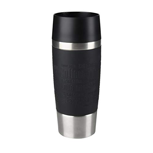 Emsa 513361 Travel Mug Classic Thermo-/Isolierbecher, Fassungsvermögen: 360 ml, hält 4h heiß/ 8h kalt, 100% dicht, auslaufsicher, Quick-Press-Verschluss, 360°-Trinköffnung, schwarz