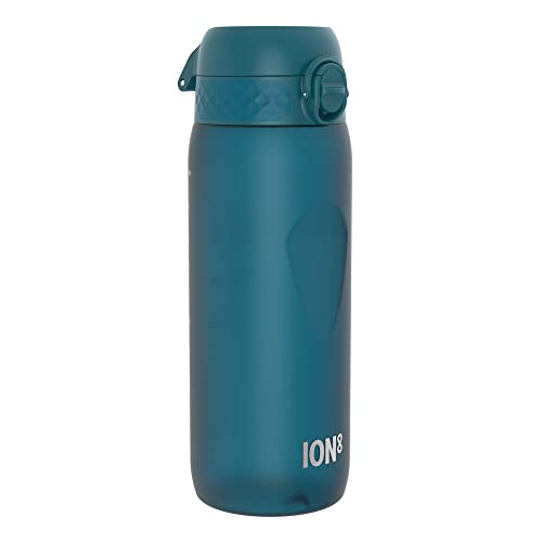 Ion8 Trinkflasche, 750ml, Auslaufsicher, Einhandöffnung, Sichere Verriegelung, Spülmaschinenfest, BPA-frei, Tragegriff, Klappdeckel, Handgeformter Griff, Leicht zu Reinigen, Klimaneutral, Blaugrün