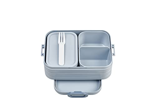 Mepal Brotdose Midi - Brotdose mit Bento Box - Für 2 Sandwiches oder 4 Brotscheiben - Lunchbox für kleine Snacks & Reste - Brotdose Erwachsene - Essenbox mit Fächern - Nordic blue