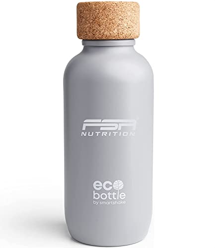 FSA Nutrition Trinkflasche 650 ml aus Öko-Materialien (Zuckerrohr & Naturkork) - Hergestellt mit erneuerbarer Energie in Schweden - Sportflasche leicht - Grau