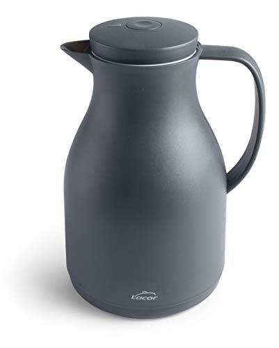 LACOR 62563 Thermoskanne, BPA-frei, doppelwandig, mit Glasschicht innen, matt, Grau, 1,00 l, Polypropylen Glas, 1 Liter