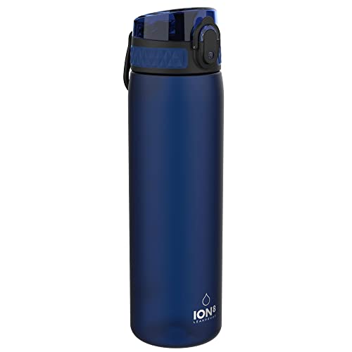 Ion8 Trinkflasche, 500 ml, Auslaufsicher, Einhandöffnung, Sichere Verriegelung, Spülmaschinenfest, BPA-frei, Tragegriff, Klappdeckel, Leicht zu Reinigen, Klimaneutral, Navy Blau