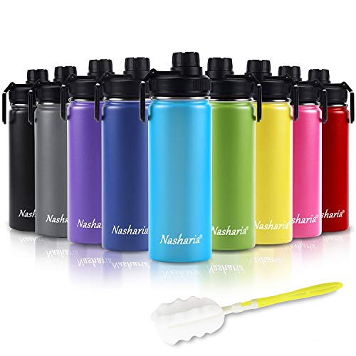Nasharia Wasserflasche, 540ml Vakuum Isolierte Trinkflasche aus Hochwertigem Edelstahl für Das Laufen, Fitness, Yoga, Camping | Frei von BPA, Himmelblau