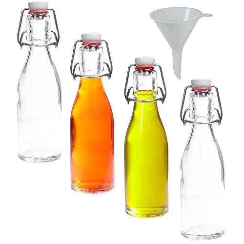 mikken 4 Glasflaschen mit Bügelverschluss 200 ml zum befüllen inkl. einem Einfülltrichter