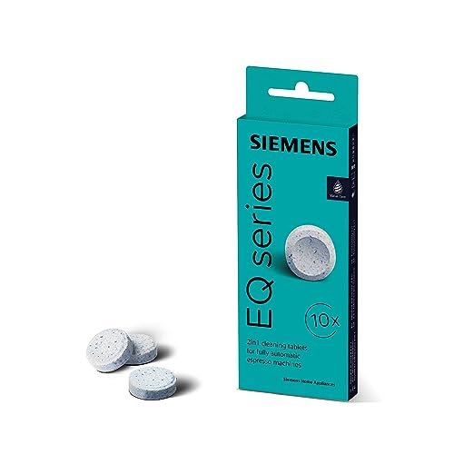 Siemens Reinigungstabletten TZ80001A, 10 Stück, Kaffeeöl-Rückstände ideal entfernen, optimiert für das Reinigungsprogramm von Kaffeevollautomaten der Reihen EQ, surpresso und Einbauvollautomaten