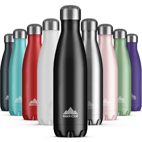 Mont-Clair Trinkflasche Edelstahl - Thermosflasche - BPA-freie - Water Bottle, Edelstahl trinkflasche 500ml - 24h Kalt & 12h Warm - Trinkflasche Auslaufsicher - Thermos Trinkflasche - Schwarz