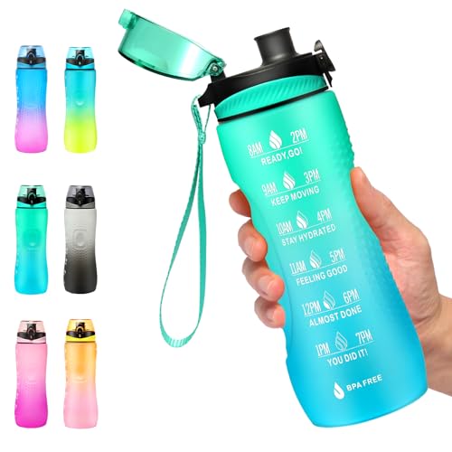 Binudum Trinkflasche Motivations Wasserflasche mit Zeitmarkierung, Sport Tritan BPA freie auslaufsichere Wasserflasche für Jugendliche, Erwachsene, Fitnessstudio (Mintgrün, 25oz/750ml)