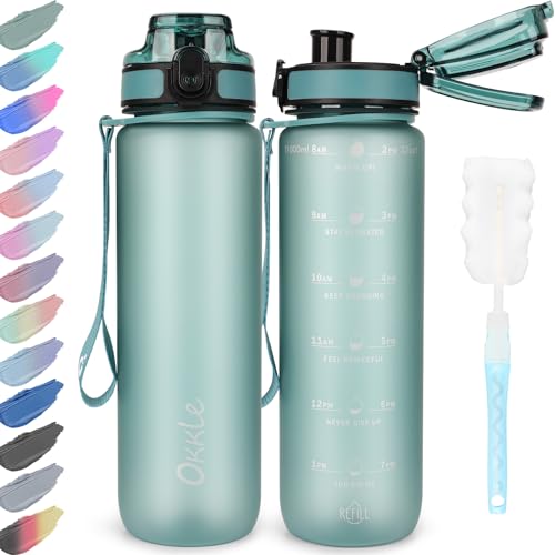 OKKLE Trinkflasche 1L BPA freie Wasserflasche mit Verschlussdeckel und auslaufsicher, geeignet für Fitnessstudio, Schule, Radfahren, Outdoor, Sport, Fitness