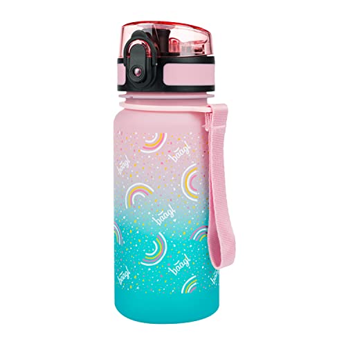 Baagl Kinder Trinkflasche Auslaufsicher Wasserflasche 350ml, Kindergarten Schule und Sport Flasche für Mädchen Tritan (Rainbow)