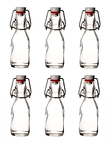 BigDean 6X Glasflasche mit Porzellan-Bügelverschluss 100 ml - Draht-Bügelflasche zum Ansetzen von Ölen, Alkohol, Likören, Säften - Luftdicht - Made in Germany