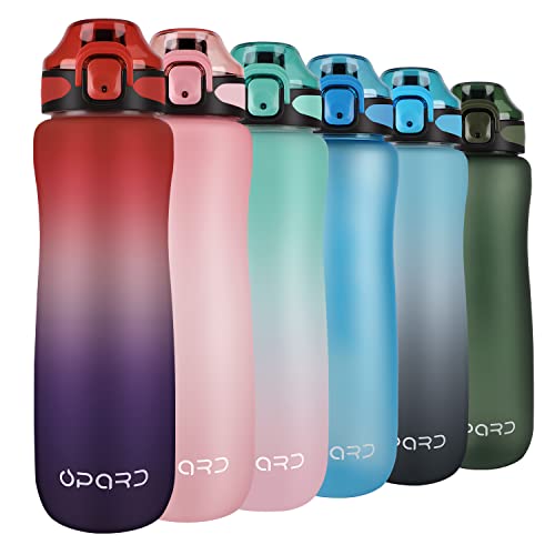 Opard 1L Trinkflasche Sport mit motivierender Zeitmarkierung und auslaufsicherem Klappdeckel, BPA-frei, wiederverwendbar, Tritan für Fitnessstudio und Outdoor
