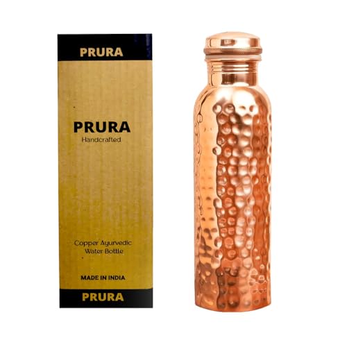 PRURA, ayurvedische Kupfer-Wasserflasche, auslaufsicheres naturreines Kupfergefäß 900ml/30oz Design 9