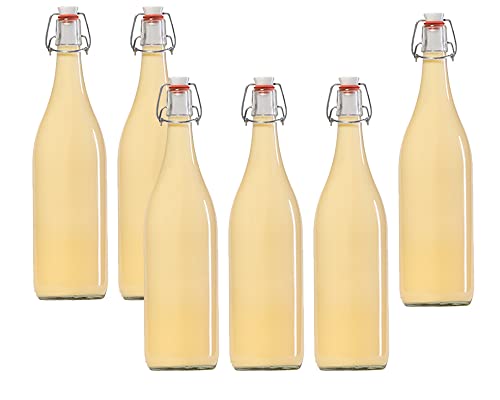 hocz 6er Set Bügelflaschen Bügelflasche Glasflaschen mit Bügelverschluss 1L 1000 ml Typ A zum Selbstbefüllen