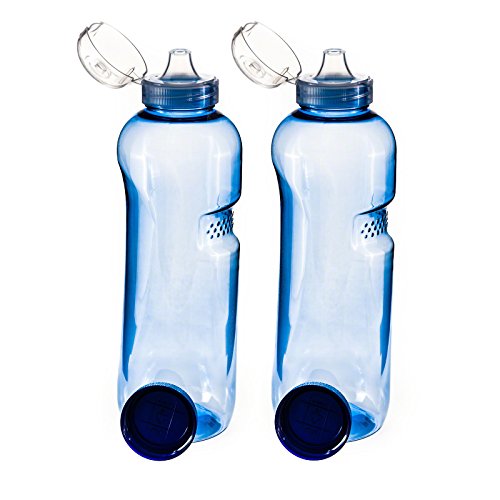 Greiner 2 x 1 Liter Tritan Wasserflasche mit 2 Klappdeckeln für Sport.