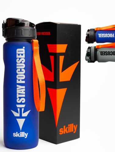 skilly YPO 1.0 Trinkflasche 1l I BPA frei, auslaufsicher I One-Klick Verschluss I Tritan Sportflasche inkl. Frucht-Sieb | Wasserflasche 1Liter für Fitness, Outdoor, Fahrrad, Uni und Gym (blau)