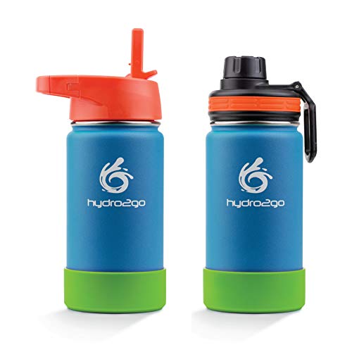 hydro2go ® Kinder Trinkflasche aus Edelstahl - 350ml / 500ml | Thermo Edelstahlflasche BPA-frei für Kinder + 2 Trinkverschlüsse | 100% Auslaufsichere Kinderflasche | Strohhalm- und Sport-Verschluss
