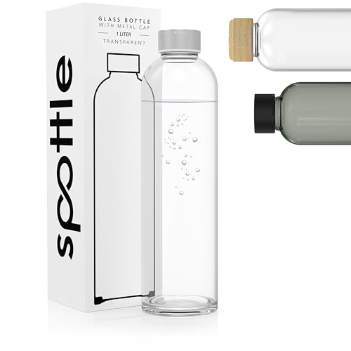 spottle Trinkflasche Glas 1L - Glasflasche in 500ml - 750ml oder 1 Liter - Glas Wasserflasche für Kohlensäure geeignet – Glastrinkflasche spülmaschinenfest & auslaufsicher