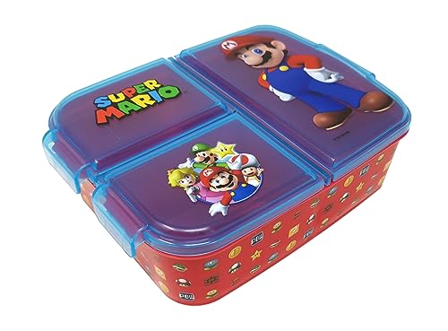 Theonoi Kinder Brotdose Lunchbox Sandwichbox - mit Fächern -Brotbox mit Unterteilung - Brotdose Kindergarten - Brotdose aus Kunststoff BPA frei (Super Mario)