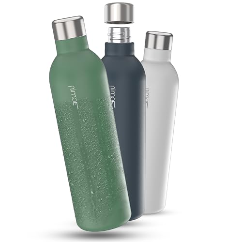 NIMOE® SteelStream | kompatibel mit Sodastream DUO, E-DUO | pulverbeschichtete 1L Edelstahlflasche | spülmaschinenfeste Metallflasche für unterwegs | 100% auslaufsicher