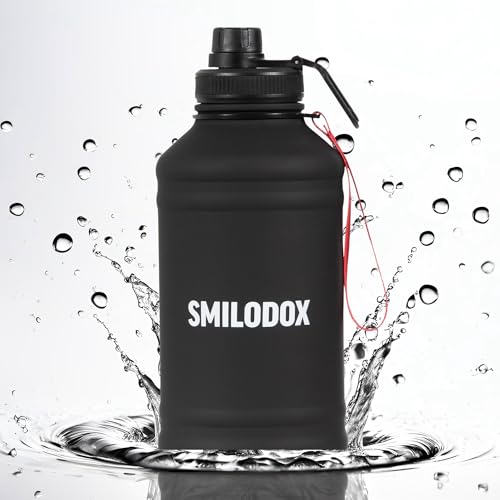 SMILODOX Edelstahl Trinkflasche 2,2 Liter - Extra Stark Sport & Fitness Wasserflasche mit Druckverschluss - BPA-freie Metal Sportflasche für Fitnessstudio, Bodybuilding, Outdoor, Wandern & Büro