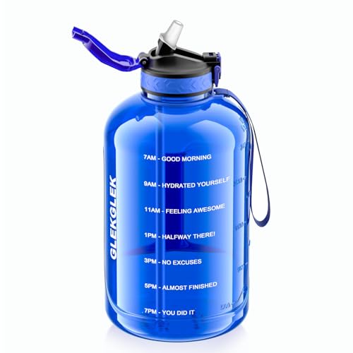 GLEKGLEK 3 liter trinkflasche mit strohhalm Uhrzeit Zeitmarkierung Gym Flasche BPA Frei für Sport Fitness (Dunkelblau)