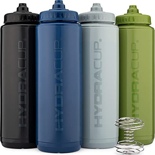 Hydra Cup [4 Stück] – 900 ml Quetschwasserflaschen, einfarbiges Farbschema-Set, Verwendung als Shakerbecher mit Draht-Schneebesen-Mixer, Sport- und Fahrrad-Hydration, Spritzen, dunkel