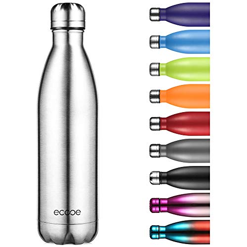 ecooe Thermosflasche 750ml Doppelwandig Trinkflasche Edelstahl Wasserflasche Vakuum Isolierflasche Silber