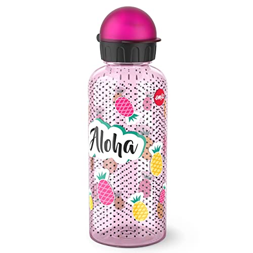 Emsa N30606 Teens Tritan Trinkflasche | Fassungsvermögen: 0,6 Liter | 100% sicher/praktisch/hygienisch/dicht/unbedenklich | cleverer Trinkverschluss | robust | Design: Aloha