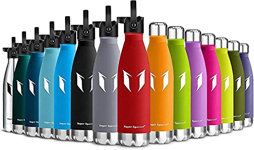 Super Sparrow Edelstahl Trinkflasche - 350ml & 500ml & 750ml - Auslaufsichere Thermosflasche - Doppelwandige Vakuum Isolierte Thermosflasche - Sporttrinkflaschen | Ideale Flasche - 2 Deckel