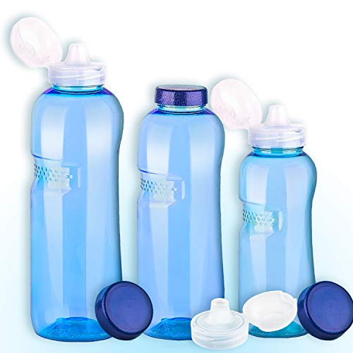 3er Set Trinkflaschen 0,5-0,75-1L Wasserflaschen + 3 x Trinkdeckel