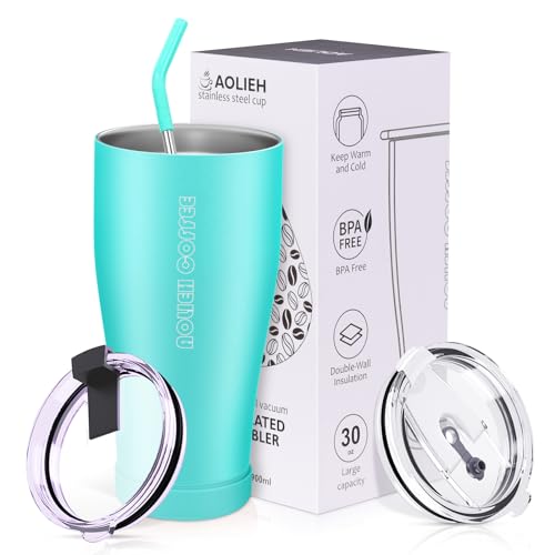 Aolieh 30OZ Thermobecher,Isolierte Kaffeetasse mit Deckel und Strohhalm, doppelwandiger Vakuum-Edelstahlbecher, wiederverwendbare Reiseflasche für heiße und kalte Getränke, Eis-Smoothie, BPA-frei