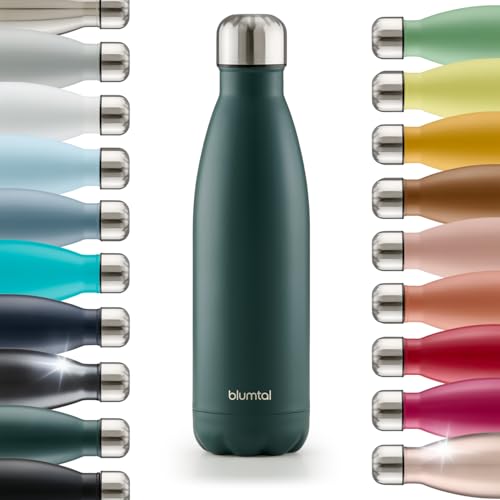 Blumtal® Trinkflasche Edelstahl Charles - Thermosflasche 500 ml - BPA-freie Thermo Trinkflasche kalt&warm - auslaufsichere Trinkflasche Metall/Edelstahl Trinkflasche 500ml - Thermoflasche - Dunkelgrün