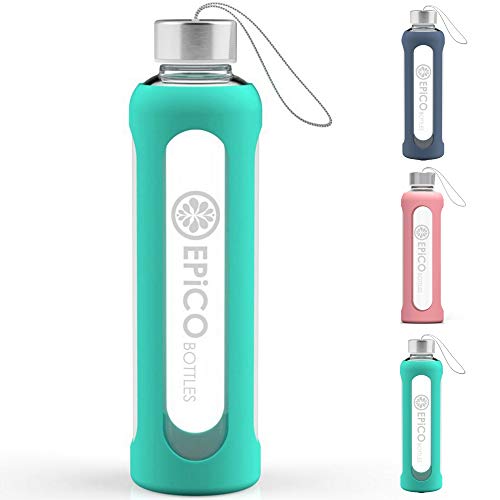EPiCO BOTTLES Sport Glasflasche - Trinkflasche Glas 550ml mit Schutzhülle aus Silikon - spülmaschinenfest - Ideal für unterwegs, Saft, Sport und Yoga - 100% BPA frei