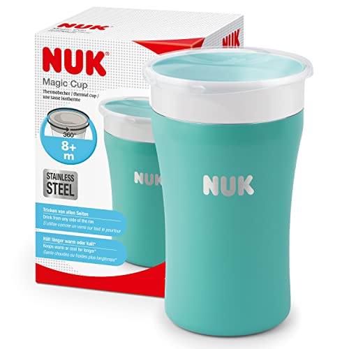 NUK Magic Cup Trinklernbecher aus Edelstahl | ab 8 Monaten | 230 ml | auslaufsicherer 360°-Trinkrand | auslaufsicher | BPA-frei und auswaschbar | Blau