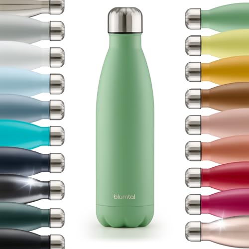 Blumtal® Trinkflasche Edelstahl Charles - Thermosflasche 500 ml - BPA-freie Thermo Trinkflasche kalt&warm - auslaufsichere Trinkflasche Metall 500 ml - Thermos Trinkflasche - Summer Green - Grün