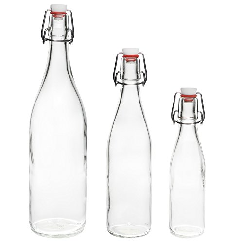 Bügelflasche Bügelverschlussflasche leere Glasflasche mit Bügelverschluss Weinflasche Schnapsflasche Essig Öl Glasflaschen von slkfactory- 6 x 1000ml, durchsichtig