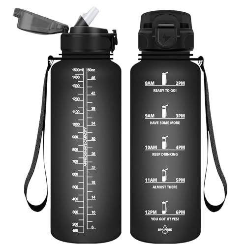 Vikaster 1.5l Trinkflasche mit Strohhalm, BPA-frei 1500ml Auslaufsicher Kunststoff Wasserflasche, Trinkflasche für Yoga, Reisen, Fitness, Wandern, Outdoor