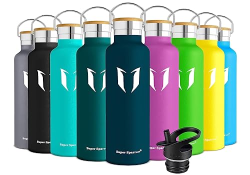 Super Sparrow Trinkflasche Edelstahl - 500ml - Auslaufsicher Thermoskanne, BPA-Frei Wasserflasche - Kohlensäure Thermosflasche für Kinder, Sprudel, Sport, Uni, Schule, Fitness, Outdoor, Camping