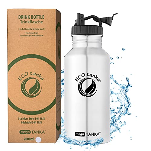 ECOtanka megaTANKA Trinkflasche aus Edelsthal 2 Liter auslaufsicher - Wasserflasche BPA frei mit Poly-Loop-Verschluss