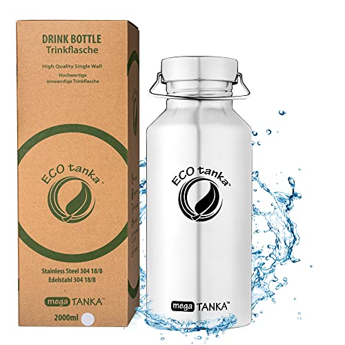 ECOtanka megaTANKA 2L (Wave Verschluss) – Trinkflasche 2L Edelstahl – Wasserflasche Edelstahl – Trinkflasche Wandern – Trinkflasche Nachhaltig
