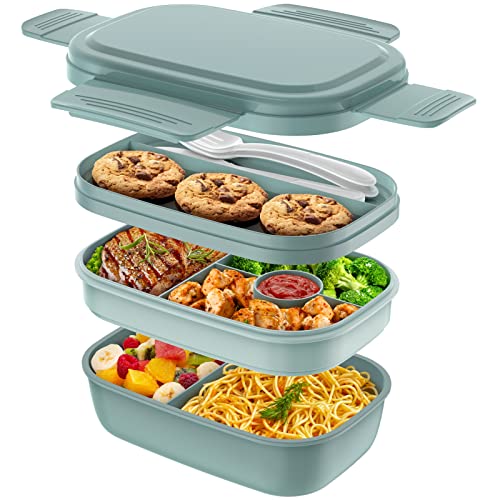 JSCORES Lunchbox für Erwachsene, 1900ML Brotdose Kinder mit Fächern Auslaufsicher Bento Box Jausenbox für Picknick Arbeit Reisen (BLUE)