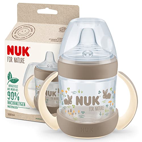 NUK for Nature Schnabeltasse | 6-18 Monate | 150 ml | Griffe & brustähnlicher nachhaltiger Silikonauslauf | auslaufsicher | Anti-Kolik | Temperaturkontrolle | BPA-frei | beige
